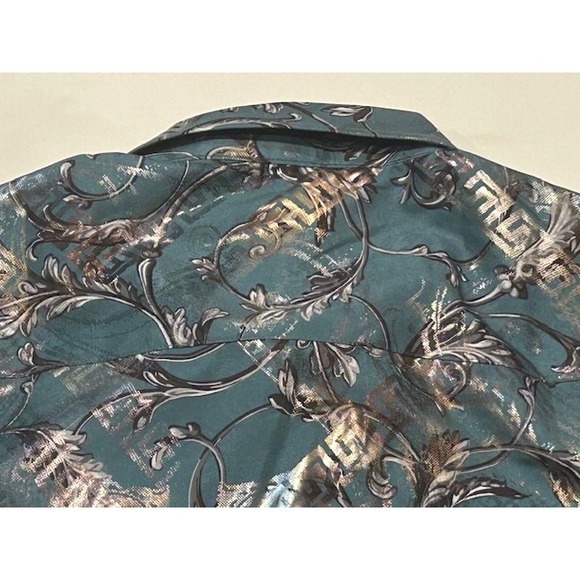Silver Stone Men's Modern Fit Long-Sleeve Button-Up Teal/Silver Shirt NWT Size L - Picture 4 of 11